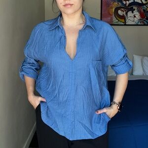 MAX STUDIO Blue Tab Sleeve Shirt - Size L